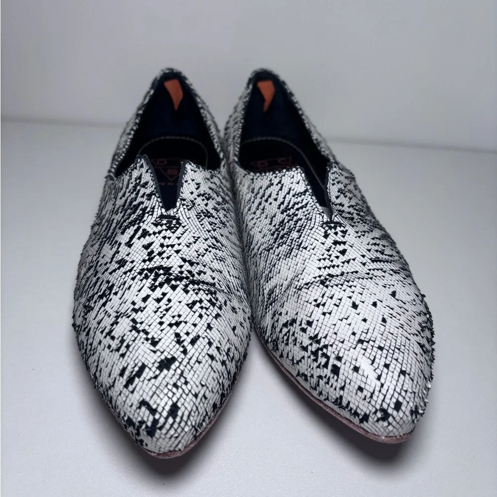 Open Closed Shoes Iris White Black Leather Slip On Pointed Toe Loafer Flats 40
